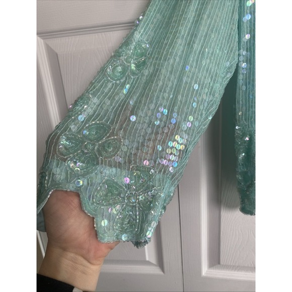 Vintage Laurence Kazar Beaded Sequin Top XL Silk Glam Ornate Fairy Gala Event - Picture 3 of 7